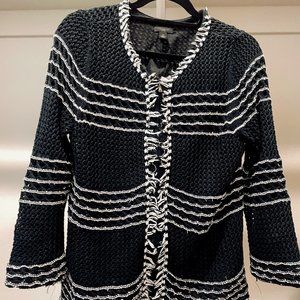 Ann Taylor - Black Jacket w/ White Woven Trim - Size M